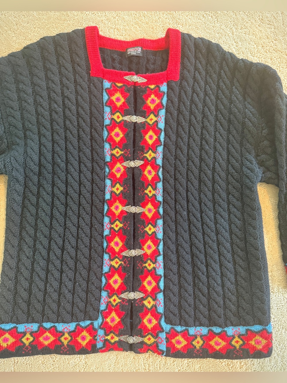 Vrikke Norway 100% Wool Nordic Cable Knit Cardigan Sweater Large